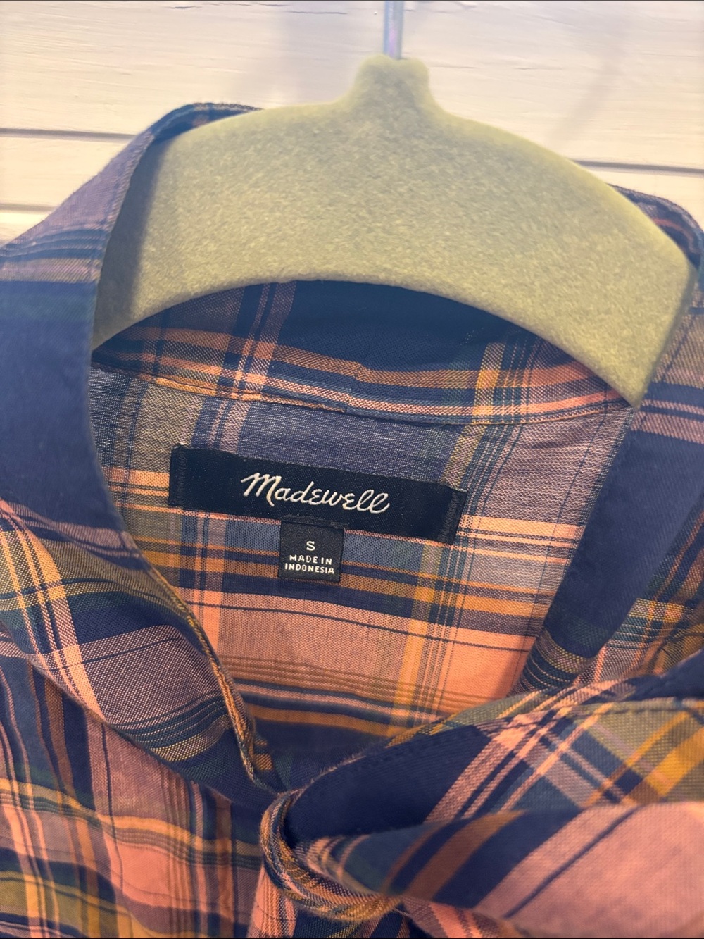 Madewell Navy, Pink & Yellow Plaid Short-Sleeve Button-Down - Picture 2 of 3